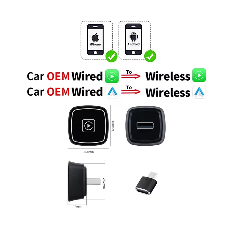 EKIY Wireless Carplay Android Auto Adapter Car Accessories Original Wired Carplay Wireless 2 in 1 Adapter Play and Plug