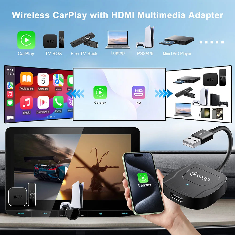 Wireless Carplay Adapter Car Play HDMI for Iphone Apple Carplay Video Streaming Dongle Wired to Wireless Carplay Magic Box