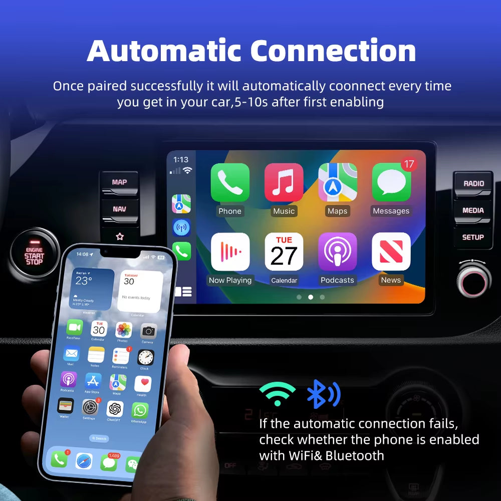 EKIY Wireless Carplay Android Auto Adapter Car Accessories Original Wired Carplay Wireless 2 in 1 Adapter Play and Plug