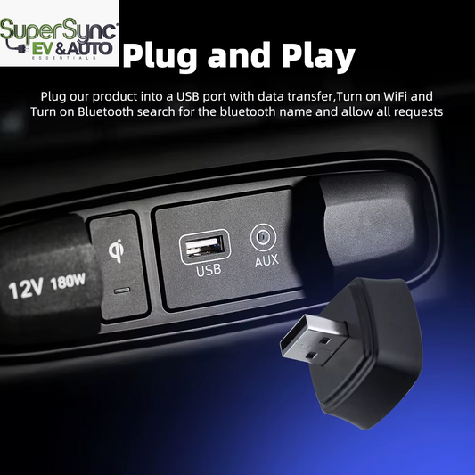 SuperSYNC EV & AutoWireless CarPlay and Android Auto 2-in-1 Adapter for Seamless Connectivity in Vehicles