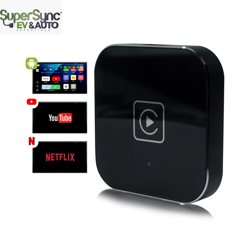 SuperSYNC Wireless CarPlay & Android Auto Smart AI Box - Dual WiFi, Multimedia Streaming Dongle with 2+16GB Storage for Android 12, YouTube, and Netflix